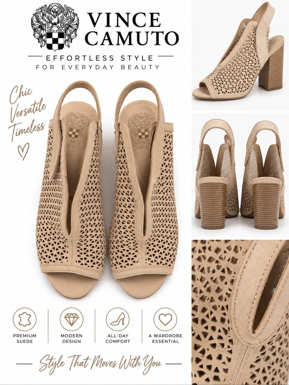 Vince Camuto Tan Laser Cut Peep Toe Sling